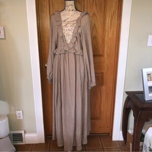 NWT 2X Maxi In Loom tan gauze-like fabric Peasant style long sleeve dress